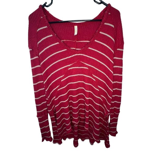 Free People Tops - Free People Long Sleeve Striped Shirt With Distressed Hem